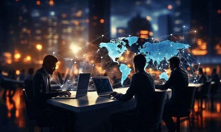 Business team working with a digital global finance map